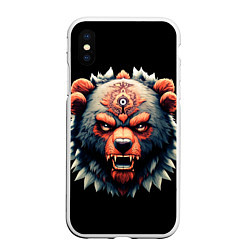 Чехол iPhone XS Max матовый С разъяренным медведем, цвет: 3D-белый