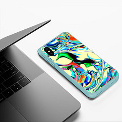 Чехол iPhone XS Max матовый Яркие абстрактные разводы, цвет: 3D-мятный — фото 2