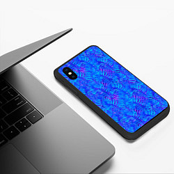 Чехол iPhone XS Max матовый Синие неоновые листья, цвет: 3D-черный — фото 2