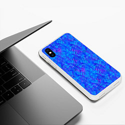 Чехол iPhone XS Max матовый Синие неоновые листья, цвет: 3D-белый — фото 2