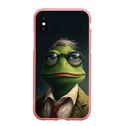 Чехол iPhone XS Max матовый Лягушка Пепе в очках, цвет: 3D-баблгам