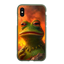 Чехол iPhone XS Max матовый Пепе в огне, цвет: 3D-темно-зеленый
