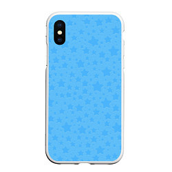 Чехол iPhone XS Max матовый Звёздочки голубой паттерн, цвет: 3D-белый