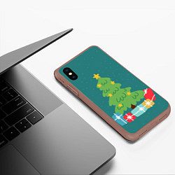 Чехол iPhone XS Max матовый Новогодняя ёлочка - зеленый, цвет: 3D-коричневый — фото 2