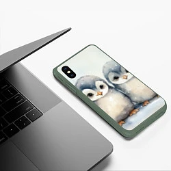 Чехол iPhone XS Max матовый Милые пингвины акварель, цвет: 3D-темно-зеленый — фото 2