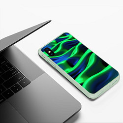 Чехол iPhone XS Max матовый Зеленые неоновые волны, цвет: 3D-салатовый — фото 2