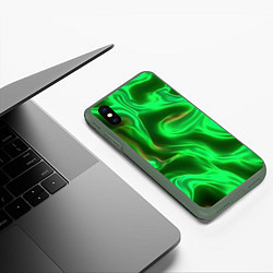 Чехол iPhone XS Max матовый Зеленая абстракция хром, цвет: 3D-темно-зеленый — фото 2