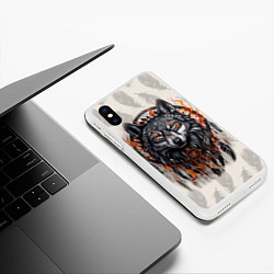 Чехол iPhone XS Max матовый Волк и ловец снов с перьями, цвет: 3D-белый — фото 2