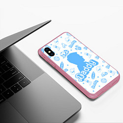 Чехол iPhone XS Max матовый Папочка - силуэт Кена: паттерн синий, цвет: 3D-малиновый — фото 2