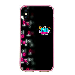 Чехол iPhone XS Max матовый Игра в кальмара x Fall Guys, цвет: 3D-розовый