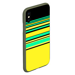 Чехол iPhone XS Max матовый Разноцветный черно желтый с зеленым полосатый узор, цвет: 3D-темно-зеленый — фото 2