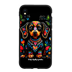 Чехол iPhone XS Max матовый Такса с цветами и узорами, цвет: 3D-черный