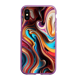 Чехол iPhone XS Max матовый Поток красок, цвет: 3D-фиолетовый