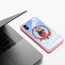 Чехол iPhone XS Max матовый Новогодний мопс, цвет: 3D-баблгам — фото 2