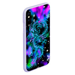 Чехол iPhone XS Max матовый Неоновый дракон в снежинках, цвет: 3D-светло-сиреневый — фото 2