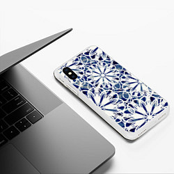Чехол iPhone XS Max матовый Стилизованные цветы абстракция синее-белый, цвет: 3D-белый — фото 2