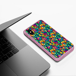Чехол iPhone XS Max матовый Разноцветные листья рисунок паттерн, цвет: 3D-розовый — фото 2