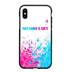 Чехол iPhone XS Max матовый No Mans Sky neon gradient style: символ сверху, цвет: 3D-черный