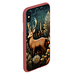 Чехол iPhone XS Max матовый Лесной олень в стиле фолк-арт, цвет: 3D-красный — фото 2