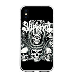 Чехол iPhone XS Max матовый Slipknot и черепушки, цвет: 3D-белый