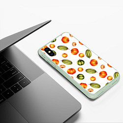 Чехол iPhone XS Max матовый Разноцветные тыквы - паттерн, цвет: 3D-салатовый — фото 2