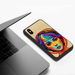 Чехол iPhone XS Max матовый Девушка с разноцветными волосами на клетчатом фоне, цвет: 3D-черный — фото 2