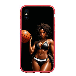 Чехол iPhone XS Max матовый Девушка с баскетбольным мячом, цвет: 3D-красный
