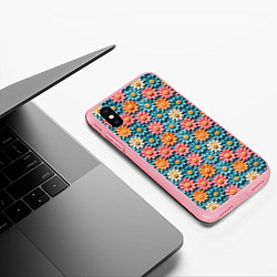 Чехол iPhone XS Max матовый Вязаные цветочки паттерн, цвет: 3D-баблгам — фото 2