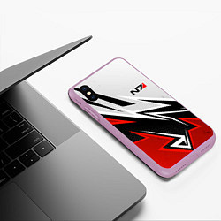Чехол iPhone XS Max матовый N7 mass effect - white and red, цвет: 3D-сиреневый — фото 2