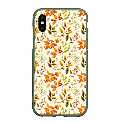 Чехол iPhone XS Max матовый Осенние листья и желуди, цвет: 3D-темно-зеленый