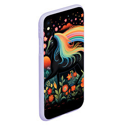 Чехол iPhone XS Max матовый Лошадка с радужной гривой в стиле фолк-арт, цвет: 3D-светло-сиреневый — фото 2