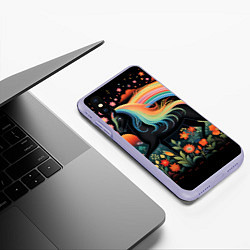 Чехол iPhone XS Max матовый Лошадка с радужной гривой в стиле фолк-арт, цвет: 3D-светло-сиреневый — фото 2