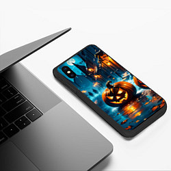 Чехол iPhone XS Max матовый Темная ночная улица и жуткие тыквы, цвет: 3D-черный — фото 2