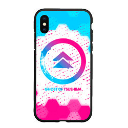 Чехол iPhone XS Max матовый Ghost of Tsushima neon gradient style, цвет: 3D-черный