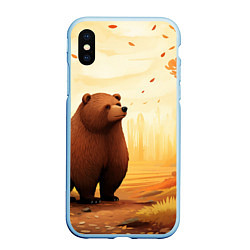 Чехол iPhone XS Max матовый Мишка в осеннем лесу фолк-арт, цвет: 3D-голубой