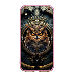 Чехол iPhone XS Max матовый Сова в викинг-стиле, цвет: 3D-розовый