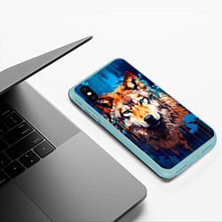 Чехол iPhone XS Max матовый Волк - индеец, цвет: 3D-мятный — фото 2