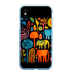 Чехол iPhone XS Max матовый Африканский узор со слонами - нейросеть, цвет: 3D-голубой