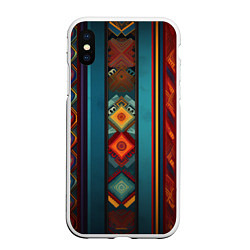 Чехол iPhone XS Max матовый Этнический орнамент в вертикальную полоску, цвет: 3D-белый