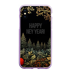 Чехол iPhone XS Max матовый Happy new year black style, цвет: 3D-сиреневый