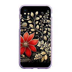 Чехол iPhone XS Max матовый Новогодние цветы и листья, цвет: 3D-светло-сиреневый