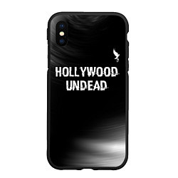 Чехол iPhone XS Max матовый Hollywood Undead glitch на темном фоне посередине, цвет: 3D-черный