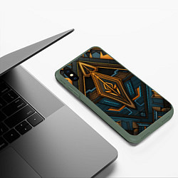 Чехол iPhone XS Max матовый Орнамент с ромбами в египетском стиле, цвет: 3D-темно-зеленый — фото 2