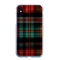 Чехол iPhone XS Max матовый Красно-зелёная шотландская клетка, цвет: 3D-голубой