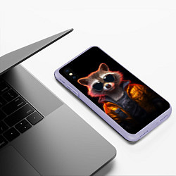 Чехол iPhone XS Max матовый Енот - cyberpunk, цвет: 3D-светло-сиреневый — фото 2