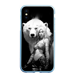Чехол iPhone XS Max матовый Блондинка с большим белым медведем, цвет: 3D-голубой