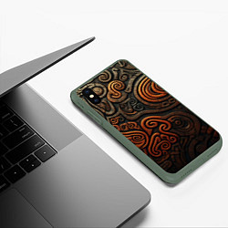 Чехол iPhone XS Max матовый Асимметричный паттерн в викингском стиле, цвет: 3D-темно-зеленый — фото 2