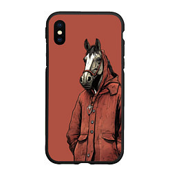 Чехол iPhone XS Max матовый Конь в красном пальто, цвет: 3D-черный