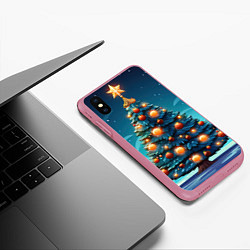 Чехол iPhone XS Max матовый Новогодняя елка с шарами, цвет: 3D-малиновый — фото 2