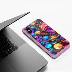 Чехол iPhone XS Max матовый Яркий абстрактный фрактальный узор, цвет: 3D-сиреневый — фото 2